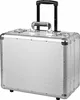 A silver aluminum trolley case with a black retractable handle is shown against a white background. Anteprima dell’immagine prodotto