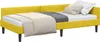 A yellow corner bed frame with bedding. Podgląd zdjęcia produktu