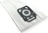 A white vacuum cleaner bag with a black plastic adapter is shown on a white background. Produktbild-Vorschau