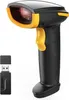 A black and yellow handheld barcode scanner with a USB dongle is shown against a white background. Produktbild-Vorschau