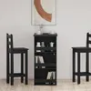 A black bar table with shelves and two black bar stools in a room with a painting on the wall. Náhled obrázku produktu