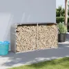 A firewood storage rack filled with logs, placed next to a white wall on a paved patio. Náhled obrázku produktu