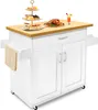 A white kitchen cart with a wooden countertop, displaying food items and a drink. Náhled obrázku produktu