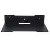A black metal wall shelf with mounting holes and a cutout in the back panel. Podgląd zdjęcia produktu