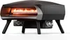 A black and gray pizza oven with flames visible inside, shown on a white background. Produktbild-Vorschau