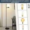 A floor lamp with a white globe shade is shown on the left, and four different E27 light bulbs are displayed in separate frames on the right. Anteprima dell’immagine prodotto