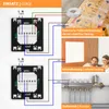 Diagrams showing the wiring and application of a thermostat for electric underfloor heating and infrared heating, with a lifestyle shot of people using infrared heating. Náhled obrázku produktu