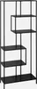 A black metal bookshelf with an asymmetrical design and six shelves. Produktbild-Vorschau