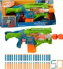 A product shot of a Nerf Elite 2.0 Double Punch toy gun and its packaging, along with a pile of darts. Produktbild-Vorschau