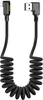 A black coiled charging cable with a 90-degree USB-A connector on one end and a 90-degree Lightning connector on the other. Anteprima dell’immagine prodotto