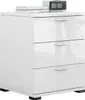 A white, high-gloss bedside table with three drawers. Podgląd zdjęcia produktu