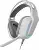 A white gaming headset with a microphone is shown against a white background. Produktbild-Vorschau