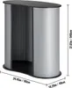 A 3D rendering of a portable tradeshow podium with dimensions indicated. Produktbild-Vorschau