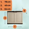 A storage box with dimensions indicated by numbered labels and arrows. Produktbild-Vorschau