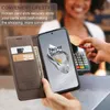 A person is holding a phone case with cards and cash inside, while another person is using a credit card at a payment terminal. Produktbild-Vorschau