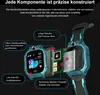 Exploded view of a smartwatch with callouts highlighting its components and features. Produktbild-Vorschau