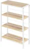 A four-tier shelf unit with a light oak wood finish and white metal frame, shown against a white background. Produktbild-Vorschau
