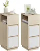 Two narrow nightstands with white drawers and an open shelf, placed side-by-side against a white background. Produktbild-Vorschau
