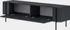 A dark grey TV cabinet with two open compartments and two doors ajar, shown from a slightly elevated front-left angle against a white background. Anteprima dell’immagine prodotto