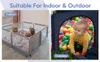 Collage showing a baby playpen used indoors and outdoors. Voir les images du produit