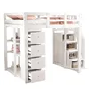 A white loft bed with integrated storage drawers and shelving, shown from a slightly elevated side angle. Produktbild-Vorschau