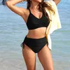 Damen hohe Taille Bikini Sets Drawstring Badeanzug Produktbild-Vorschau 5