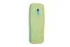 The back of a light green Nokia 3210 (2024) phone is shown against a white background. The camera module is visible at the top, with a blue ring around the lens and a smaller blue circle next to it. The Nokia logo is printed in light gray below the camera. Anteprima dell’immagine prodotto