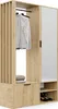 A wardrobe with a mirror, shelves, and a hanging bar, displayed in a studio setting. Voir les images du produit