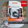 Close-up view of the internal mechanism of a garden shredder, highlighting its cutting components and features with overlaid text and checkmarks. Produktbild-Vorschau