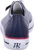The back view of a blue leather sneaker with white soles and red accents. Anteprima dell’immagine prodotto