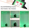 A collage of images showing a green laser level device and its applications in projecting lines on walls and corners. Náhled obrázku produktu