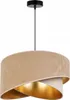 A pendant lamp with a beige fabric shade and a gold interior, suspended from a black ceiling mount. Produktbild-Vorschau