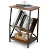 A three-tiered side table with a rustic wood finish and black metal frame, displayed against a white background. Náhľad obrázku produktu