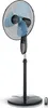 A black pedestal fan with blue blades on a white background. Produktbild-Vorschau