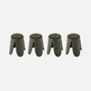 Four khaki-colored stools with green textured seats are arranged in a row against a light gray background. Produktbild-Vorschau