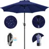 A collage of images showing different aspects of a navy blue patio umbrella. Produktbild-Vorschau