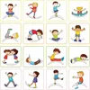 A collage of illustrations of children using a balance board for various exercises and activities. Produktbild-Vorschau