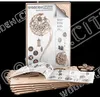 A product shot of a wooden mechanical model kit, featuring the packaging and unassembled parts. Voir les images du produit