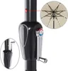 Close-up of a patio umbrella mechanism with a switch and crank, and an inset showing the umbrella canopy with LED lights. Anteprima dell’immagine prodotto