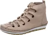 A single beige leather bootie with a lace-up front and cut-out details, shown against a white background. Produktbild-Vorschau