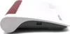 A close-up side view of a white and gray router with a red ribbed top. Produktbild-Vorschau