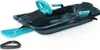 A plastic toboggan with a steering wheel and a tow rope, shown from a slightly elevated side angle against a white background. Produktbild-Vorschau