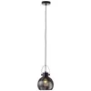 A black pendant light fixture with a metal mesh shade and a visible light bulb, suspended from a black cord against a white background. Produktbild-Vorschau