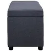 A front view of a dark gray storage ottoman with a tufted lid and four black legs. Produktbild-Vorschau