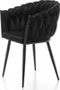 A black velvet armchair with a braided backrest and thin metal legs, shown against a white background. Podgląd zdjęcia produktu