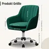 A green office chair with dimensions indicated by measurement lines and text. Produktbild-Vorschau