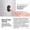 A hand is shown pressing a button on a silver appliance, with accompanying German text providing instructions and tips. Produktbild-Vorschau