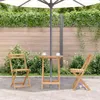 An outdoor patio scene with a wooden folding table and two chairs under a large umbrella. Anteprima dell’immagine prodotto
