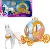 A toy Cinderella carriage with a white horse, shown both in its packaging and as a standalone product. Podgląd zdjęcia produktu