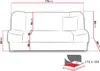 A diagram showing the dimensions of a sofa, with a smaller inset image of the sofa converted into a bed. Produktbild-Vorschau